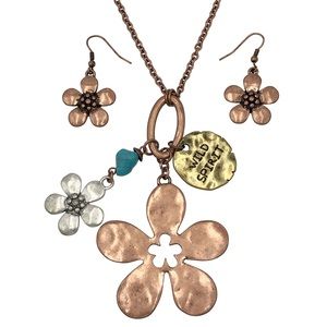 Wild Spirit Copper Daisy Necklace Earrings Set